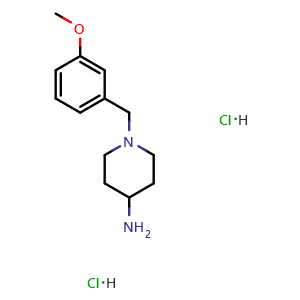 Chemical structure of 1-(3-Methoxybenzyl)piperidin-4-amine dihydrochloride , CAS 57645-53-1, AChemBlock W164076
