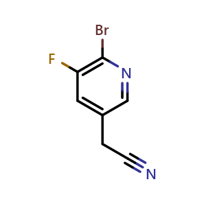 Chemical structure of 6-Bromo-5-fluoro-3-pyridineacetonitrile , CAS 1227591-14-1, AChemBlock W164085