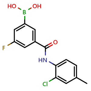 Chemical structure of (3-((2-Chloro-4-methylphenyl)carbamoyl)-5-fluorophenyl)boronic acid , CAS 1449132-68-6, AChemBlock W164098