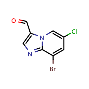 Chemical structure of 8-Bromo-6-chloroimidazo[1,2-a]pyridine-3-carbaldehyde , CAS 1093092-63-7, AChemBlock W164138