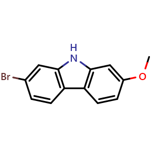 Chemical structure of 2-Bromo-7-methoxy-9H-carbazole , CAS 200878-50-8, AChemBlock W164168