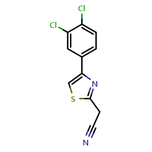 Chemical structure of 2-[4-(3,4-dichlorophenyl)-1,3-thiazol-2-yl]acetonitrile , CAS 637015-80-6, AChemBlock W164190