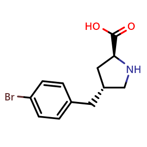 Chemical structure of (2S,4R)-4-(4-Bromobenzyl)pyrrolidine-2-carboxylic acid , CAS 1049978-43-9, AChemBlock W164206