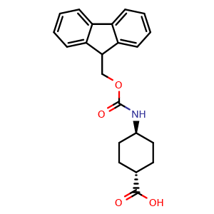 Chemical structure of Fmoc-trans-4-aminocyclohexane-1-carboxylic acid , CAS 147900-46-7, AChemBlock W164211