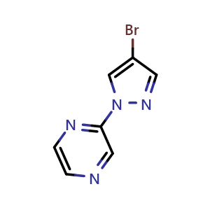 Chemical structure of 2-(4-Bromo-1h-pyrazol-1-yl)pyrazine , CAS 1183521-48-3, AChemBlock W164245