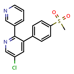 Chemical structure of 5-Chloro-3-(4-(methylsulfonyl)phenyl)-2,3'-bipyridine (Etoricoxib Impurity) , CAS 202409-31-2, AChemBlock W164293