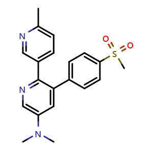 Chemical structure of N,N,6'-Trimethyl-3-(4-(methylsulfonyl)phenyl)-[2,3'-bipyridin]-5-amine (Etoricoxib Impurity) , CAS 646459-39-4, AChemBlock W164295
