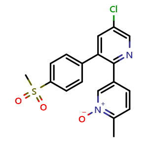 Chemical structure of 5-Chloro-6'-methyl-3-(4-(methylsulfonyl)phenyl)-[2,3'-bipyridine] 1'-oxide (Etoricoxib Impurity) , CAS 325855-74-1, AChemBlock W164298