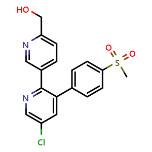 Chemical structure of (5-Chloro-3-(4-(methylsulfonyl)phenyl)-[2,3'-bipyridin]-6'-yl)methanol (Etoricoxib Impurity) , CAS 349536-41-0, AChemBlock W164299
