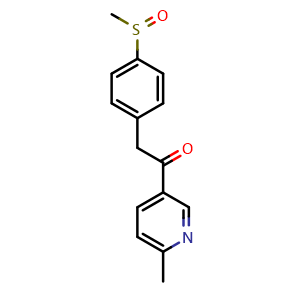 Chemical structure of 1-(6-Methylpyridin-3-yl)-2-(4-(methylsulfinyl)phenyl)ethanone (Etoricoxib Impurity) , CAS 307531-95-9, AChemBlock W164301