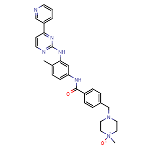 Chemical structure of 1-Methyl-4-(4-((4-methyl-3-((4-(pyridin-3-yl)pyrimidin-2-yl)amino)phenyl)carbamoyl)benzyl)piperazine 1-oxide (Imatinib Impurity) , CAS 571186-91-9, AChemBlock W164302