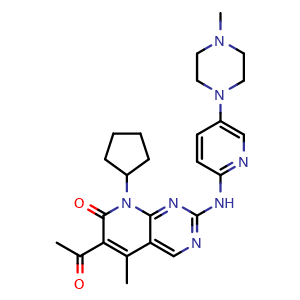 Chemical structure of 6-Acetyl-8-cyclopentyl-5-methyl-2-((5-(4-methylpiperazin-1-yl)pyridin-2-yl)amino)pyrido[2,3-d]pyrimidin-7(8H)-one (Palbociclib Impurity) , CAS 571189-51-0, AChemBlock W164331
