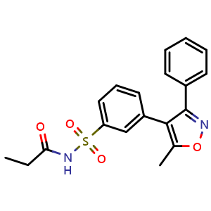 Chemical structure of N-((3-(5-Methyl-3-phenylisoxazol-4-yl)phenyl)sulfonyl)propionamide (Palbociclib Impurity) , CAS 1709956-89-7, AChemBlock W164340
