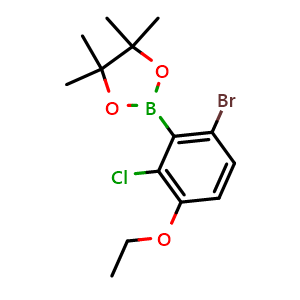 Chemical structure of 2-(6-Bromo-2-chloro-3-ethoxyphenyl)-4,4,5,5-tetramethyl-1,3,2-dioxaborolane , AChemBlock W164345
