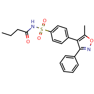 Chemical structure of N-((4-(5-Methyl-3-phenylisoxazol-4-yl)phenyl)sulfonyl)butyramide (Palbociclib Impurity) , CAS 198470-91-6, AChemBlock W164346