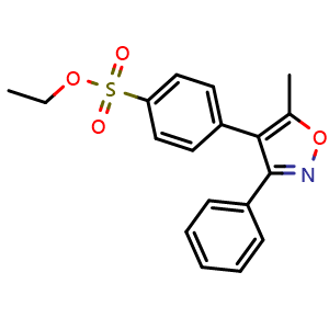 Chemical structure of Ethyl 4-(5-methyl-3-phenylisoxazol-4-yl)benzenesulfonate (Palbociclib Impurity) , CAS 1884279-18-8, AChemBlock W164349