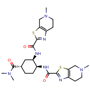 Chemical structure of N,N'-((1S,2R,4S)-4-(Dimethylcarbamoyl)cyclohexane-1,2-diyl)bis(5-methyl-4,5,6,7-tetrahydrothiazolo[5,4-c]pyridine-2-carboxamide) (Edoxaban Impurity) , CAS 2803419-53-4, AChemBlock W164354