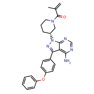 Chemical structure of (R)-1-(3-(4-Amino-3-(4-phenoxyphenyl)-1H-pyrazolo[3,4-d]pyrimidin-1-yl)piperidin-1-yl)-2-methylprop-2-en-1-one (Ibrutinib Impurity) , CAS 2797253-43-9, AChemBlock W164369
