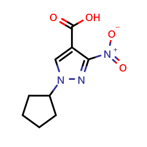 Chemical structure of 1-Cyclopentyl-3-nitro-1H-pyrazole-4-carboxylic acid , CAS 1795473-86-7, AChemBlock W164390