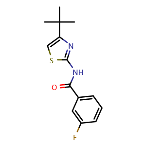 Chemical structure of N-(4-(tert-Butyl)thiazol-2-yl)-3-fluorobenzamide , CAS 352560-76-0, AChemBlock W164402