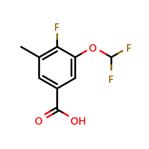 Chemical structure of 3-(Difluoromethoxy)-4-fluoro-5-methylbenzoic acid , CAS 2092570-52-8, AChemBlock W164418