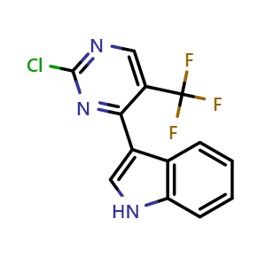 Chemical structure of 3-(2-Chloro-5-(trifluoromethyl)pyrimidin-4-yl)-1H-indole , CAS 1356962-86-1, AChemBlock W164431