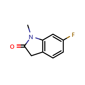 Chemical structure of 6-Fluoro-1-methylindolin-2-one , CAS 913240-15-0, AChemBlock W164445