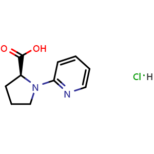 Chemical structure of (2S)-1-(Pyridin-2-yl)pyrrolidine-2-carboxylic acid hydrochloride , AChemBlock W164449