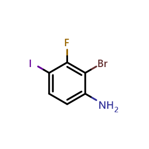 Chemical structure of 2-Bromo-3-fluoro-4-iodoaniline , CAS 1936364-85-0, AChemBlock W164463