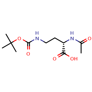 Chemical structure of (S)-2-Acetamido-4-((tert-butoxycarbonyl)amino)butanoic acid , CAS 201351-32-8, AChemBlock W164486