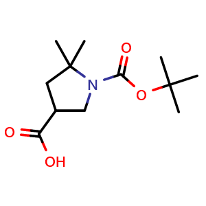 Chemical structure of 1-(tert-Butoxycarbonyl)-5,5-dimethylpyrrolidine-3-carboxylic acid , CAS 2408959-55-5, AChemBlock W164543