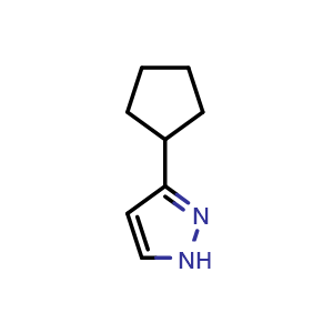 Chemical structure of 3-Cyclopentyl-1H-pyrazole , CAS 476629-87-5, AChemBlock W164582