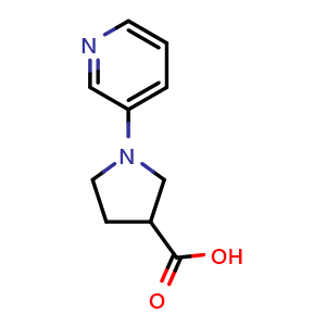 Chemical structure of 1-(Pyridin-3-yl)pyrrolidine-3-carboxylic acid , CAS 1086374-86-8, AChemBlock W164598