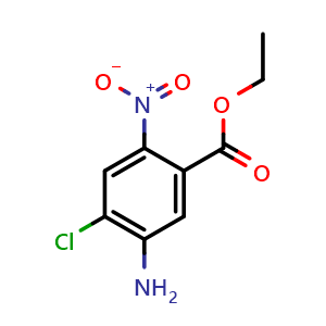 Chemical structure of Ethyl 5-amino-4-chloro-2-nitrobenzoate , CAS 2208821-82-1, AChemBlock W164600