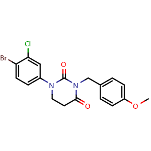 Chemical structure of 1-(4-Bromo-3-chlorophenyl)-3-(4-methoxybenzyl)dihydropyrimidine-2,4(1H,3H)-dione , AChemBlock W164637
