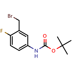 Chemical structure of tert-Butyl (3-(bromomethyl)-4-fluorophenyl)carbamate , CAS 1569737-90-1, AChemBlock W164642