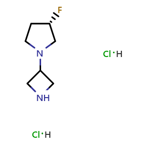 Chemical structure of (3S)-1-(azetidin-3-yl)-3-fluoro-pyrrolidine dihydrochloride , CAS 1403763-31-4, AChemBlock W164652