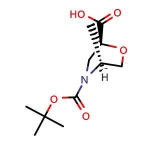Chemical structure of (1S,4S)-5-tert-butoxycarbonyl-2-oxa-5-azabicyclo[2 2 1]heptane-1-carboxylic acid , CAS 1932599-21-7, AChemBlock W164653