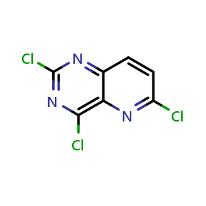 Chemical structure of 2,4,6-trichloropyrido[3,2-d]pyrimidine , CAS 1036738-12-1, AChemBlock W164656