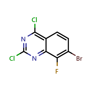 Chemical structure of 7-Bromo-2,4-dichloro-8-fluoro-quinazoline , CAS 2168499-15-6, AChemBlock W164658