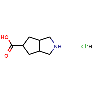 Chemical structure of 1,2,3,3a,4,5,6,6a-octahydrocyclopenta[c]pyrrole-5-carboxylic acid hydrochloride , CAS 2203716-19-0, AChemBlock W164672