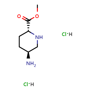 Chemical structure of methyl (2R,5S)-5-aminopiperidine-2-carboxylate dihydrochloride , CAS 2940875-67-0, AChemBlock W164689