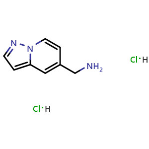 Chemical structure of pyrazolo[1,5-a]pyridin-5-ylmethanamine dihydrochloride , CAS 2830342-70-4, AChemBlock W164695