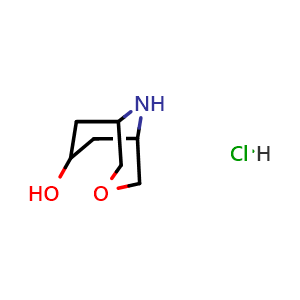 Chemical structure of exo-3-oxa-9-azabicyclo[3 3 1]nonan-7-ol hydrochloride , CAS 1378267-96-9, AChemBlock W164710