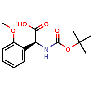 Chemical structure of (2S)-2-(tert-butoxycarbonylamino)-2-(2-methoxyphenyl)acetic acid , CAS 1217710-00-3, AChemBlock W164713