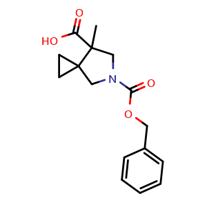 Chemical structure of 5-benzyloxycarbonyl-7-methyl-5-azaspiro[2 4]heptane-7-carboxylic acid , CAS 1044835-06-4, AChemBlock W164721