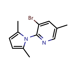 Chemical structure of 3-Bromo-2-(2,5-dimethyl-1H-pyrrol-1-yl)-5-methylpyridine , CAS 2404734-22-9, AChemBlock W164736
