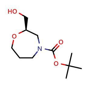 Chemical structure of tert-butyl (2R)-2-(hydroxymethyl)-1,4-oxazepane-4-carboxylate , CAS 911223-23-9, AChemBlock W164749