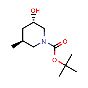 Chemical structure of tert-butyl (3S,5S)-3-hydroxy-5-methyl-piperidine-1-carboxylate , CAS 2409588-29-8, AChemBlock W164758