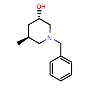 Chemical structure of (3S,5S)-1-benzyl-5-methyl-piperidin-3-ol , CAS 1101840-87-2, AChemBlock W164760